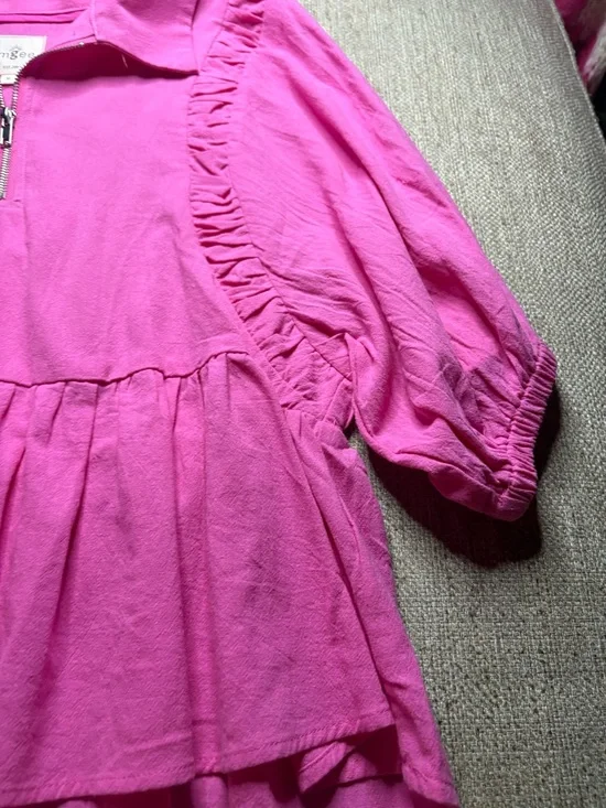 Umgee Hot Pink Ruffle Zip Peplum style shirt Top medium - Picture 7 of 8